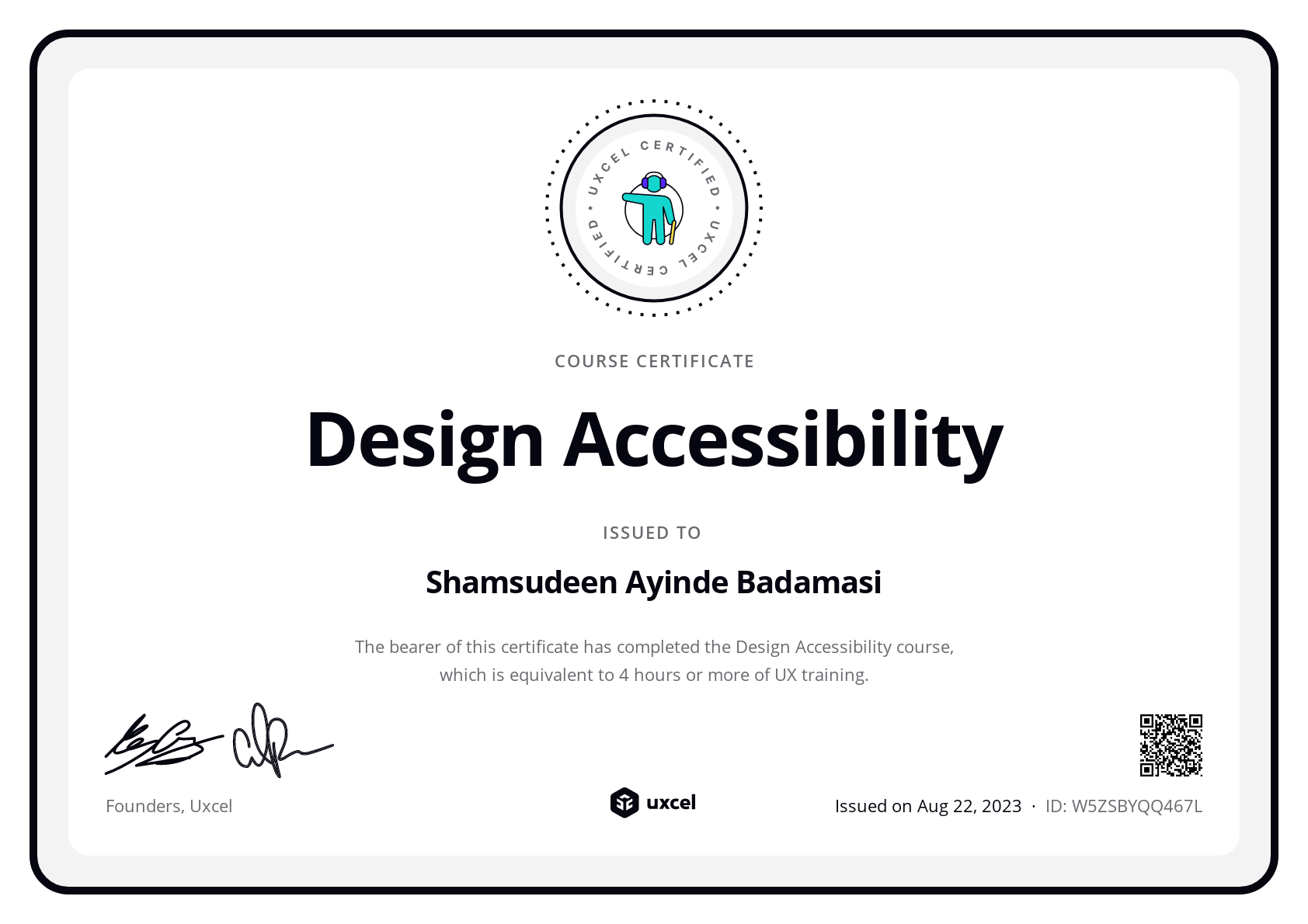 Shamsudeen Ayinde Badamasi's certificate